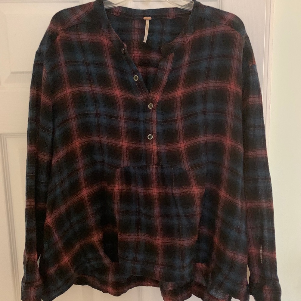 FREE PEOPLE plaid wool popover shirt
